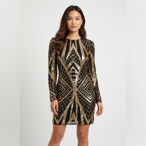 Windsor Glamorous Black and Gold Sequin Dress